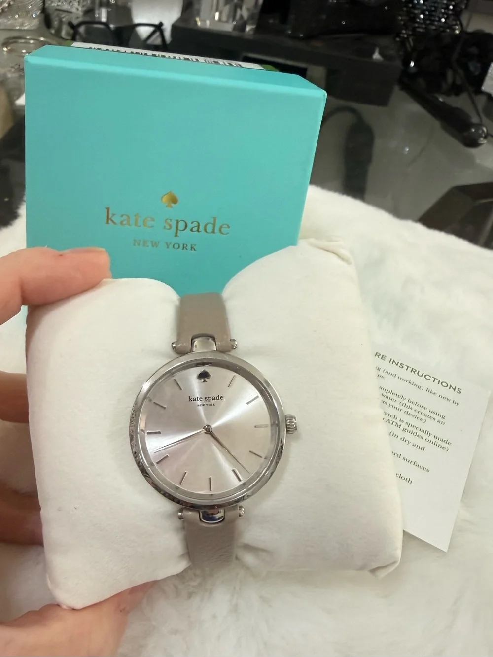 KATE SPADE Silver Sunray Dial Taupe Leather Strap Watch